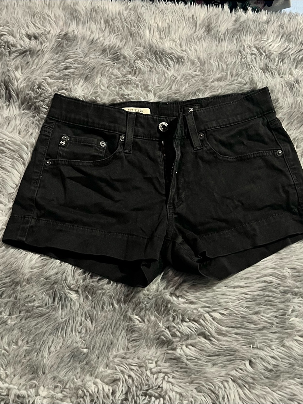 AG Adriano Goldschmied Black Cuffed Denim Shorts (The Pixie)